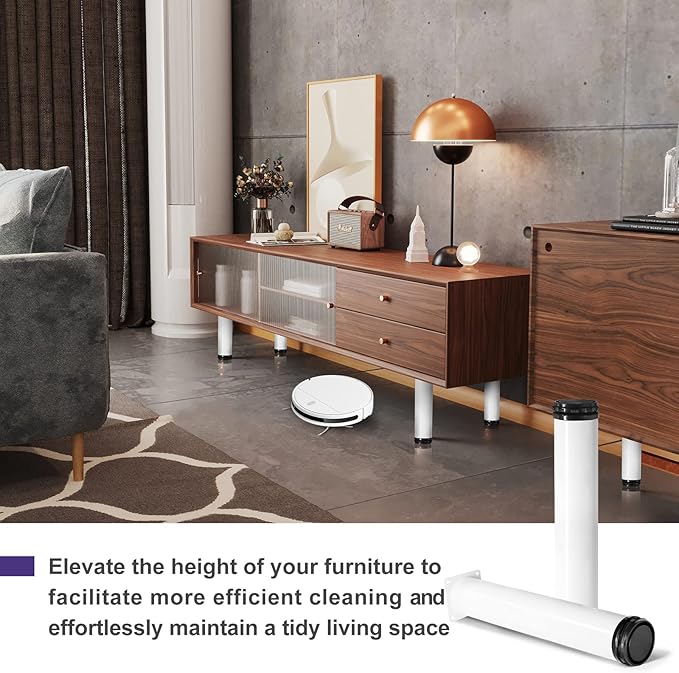 14 Inch Metal Furniture Legs - Stainless Steel, Adjustable, White, Round Cabinet Legs for Coffee Table, Cabinet, Desk, Sofa, Shelves - Pack of 4