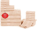 Ample Decor Bathroom Towel Set of 18-4 Hand Towel, 4 Bath Towel, 10 Wash Cloths - Oeko Tex Certified 600 GSM 100% Cotton - High Absorbency Quick Drying, Ideal for Gifting - Beige