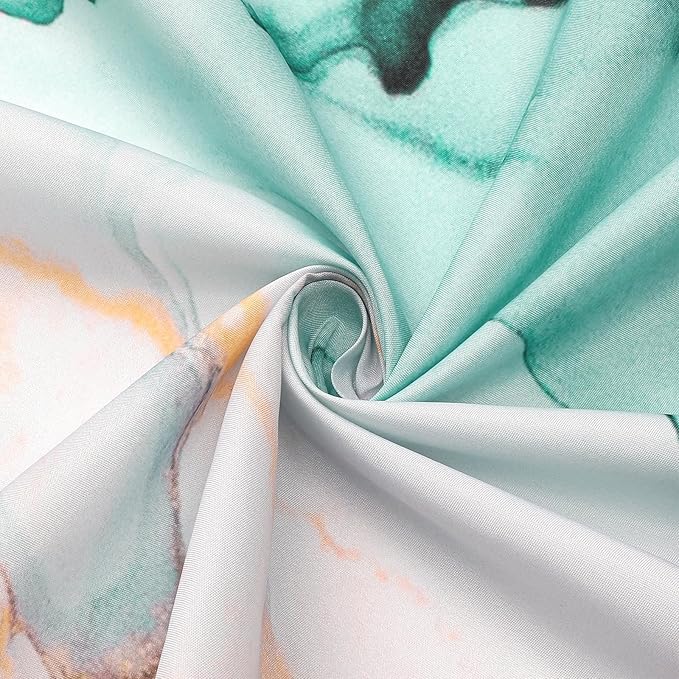 Gibelle Abstract Marble Shower Curtain, Teal Grey Fabric Shower Curtain for Bathroom, Modern Ink Art Decor Waterproof Shower Curtain Set with Hooks, 71x71
