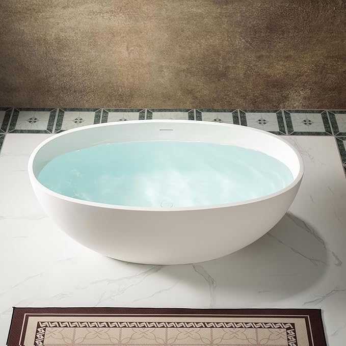WOODBRIDGE 55 in. x 30.75 in. Stone Resin Luxury Contemporary Solid Surface Freestanding Bathtub in Matte White