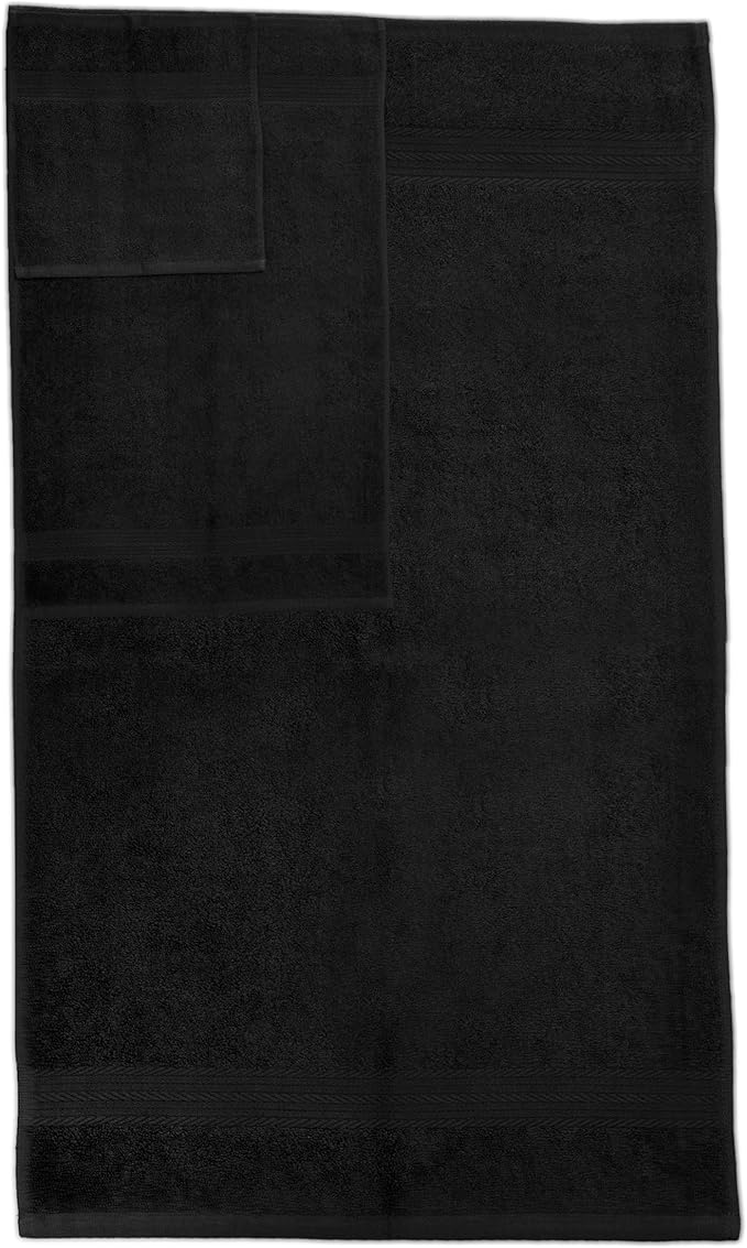 Ample Decor Bathroom Towel Set of 18-4 Hand Towel, 4 Bath Towel, 10 Wash Cloths - Oeko Tex Certified 600 GSM 100% Cotton - High Absorbency Quick Drying, Ideal for Gifting - Black