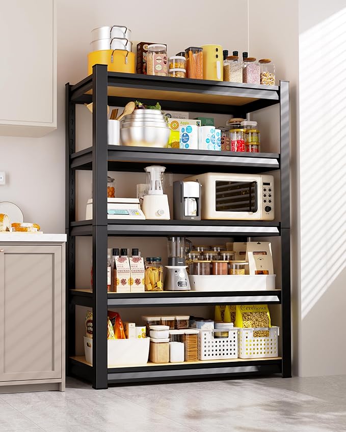 AOAORRG Set of 4 Garage Shelving Heavy Duty Storage Shelves, 5-Tier Metal Adjustable Shelving Unit, Utility Garage Organizer Shelf Rack for Basement, Pantry, Warehouse, 31.5"W x 13.8"D x 71.2"H, Black
