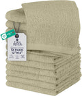 DAN RIVER 12 Pack Wash Cloths for Showering [12x12] - 100% Cotton Washcloths Premium Quality Flannel Face Cloths for Bathroom, Highly Absorbent and Soft Feel Wash Clothes, Beige