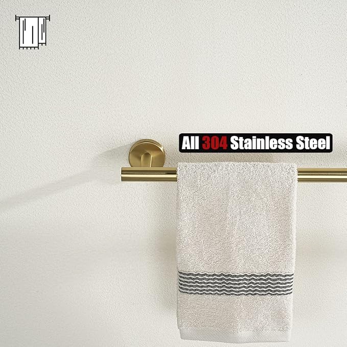 JQK Bathroom Towel Bar, Brushed Gold 12 Inch 304 Stainless Steel Thicken 0.8mm Towel Rack, Towel Holder Wall Mount, Useable Length 9 Inch TB110L9-BG
