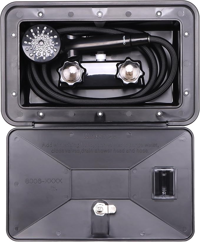 RV Outdoor Shower Exterior Shower Box Kit for RV, Camper, Van, Travel Trailer, Motorhome and Boat, Black