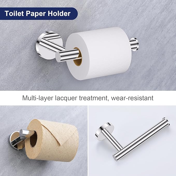 Lairuier Polished Chrome Bathroom Hardware Set, 10-Piece Towel Bar Set SUS304 Stainless Steel Bathroom Hardware Accessories Set Round Towel Holder Set Wall Mounted