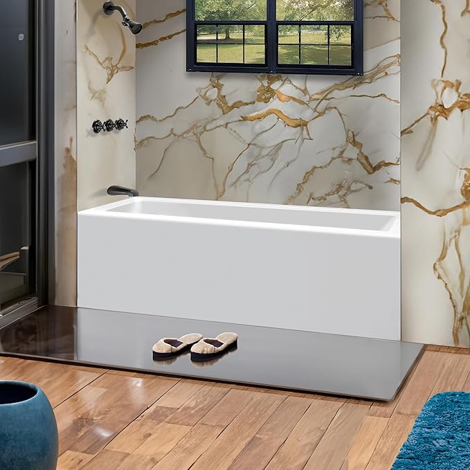 Fine Fixtures Acrylic, Fiberglass Alcove Soaking Bathtub with Integral Apron Front - Drain Included (54" x 30", Left Hand, White)