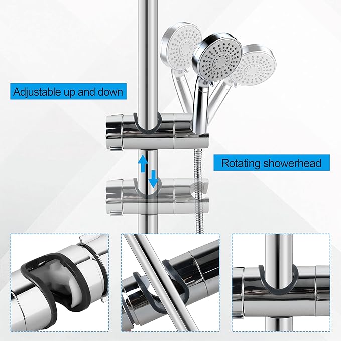 Adjustable Shower Head Holder for Slide Bar Universal 18-25MM O.D., Shower Head Holder Used for Replacing The Sliding Rod and Clamp in The Bathroom Replaceable 360 ° Rotating Spray Bracket