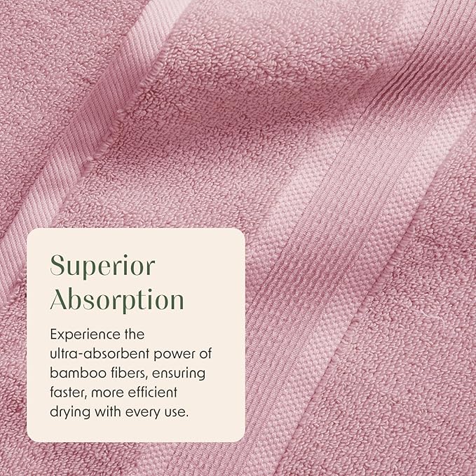 Springtree Home Luxury Bamboo Rayon Bath Towel Set of 4 | 35% Bamboo Rayon - 65% Cotton | Absorbent Quick-Dry Towels for Bathroom | Oeko-TEX Standard 100 Cotton | Pink Shadow