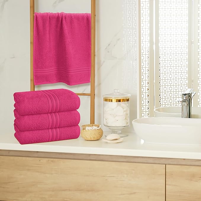BOUTIQUO Ultra Soft Cotton 6 -Piece Hand Towel Set 16x24 Inch, Ideal for use in Bathroom, Kitchen, Gym, Spa & General Cleaning, Compact & Lightweight Multi Purpose Hand Towels - Hot Pink