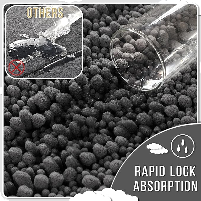Yimobra Bathroom Rugs Sets 2 Piece - Quick Dry Extra Thick Luxury Chenille Bath Mat, Non Slip Super Absorbent for Tub Shower Sink, Machine Washable Shaggy Floor Mat, 32"x20"+24"x20" Inch, Dark Grey