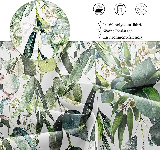 Riyidecor Small Green Eucalyptus Leaves Shower Curtain for Bathroom Decor 54Wx78H Single Standing Plants Watercolor Floral Rustic Botanical Art Printed Fabric Polyester Waterproof 12 Pack Plastic