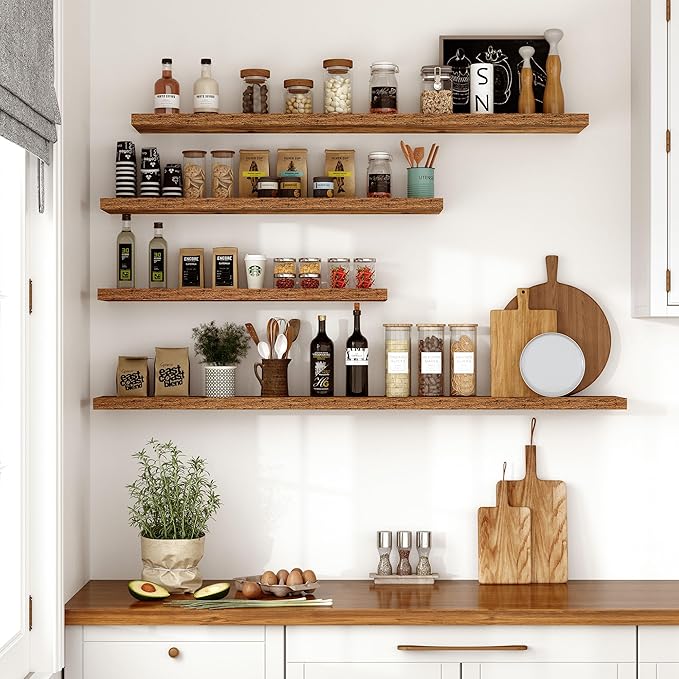Vivelove 10 Inch Deep Floating Shelves 30 inch Long, 30 x 10 Wide Wall Shelves with Invisible Brackets, for Bedroom Bathroom Living Room Kitchen Office, Farmhouse Home Decor, Set of 2, Rustic Brown