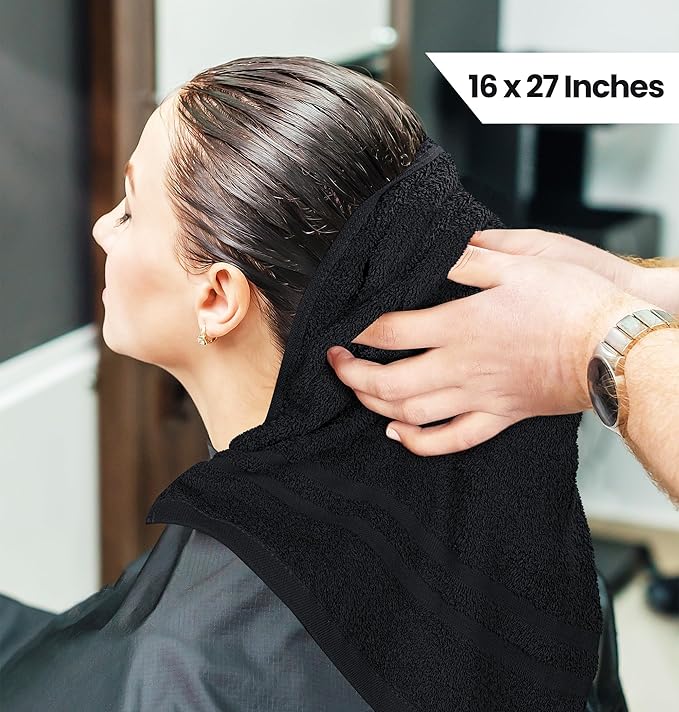 Utopia Towels Cotton Bleach Proof Salon Towel 16 by 27 inches, Bleach Safe Gym 100% Cotton Hand Towel, 12 Pack, Black