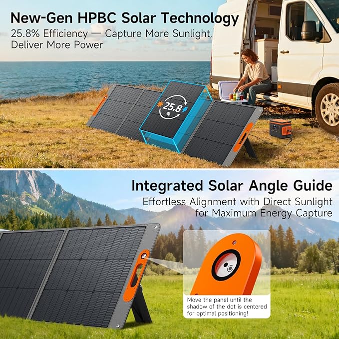 280W Portable Solar Panel for Power Station, 25.8% High Efficiency HPBC Solar Cell, QC3.0, Type-C 60W, MC4 Output, IP65 Waterproof, Ultra-Light Solar Panel for Outdoor Camping, RV, Off Grid