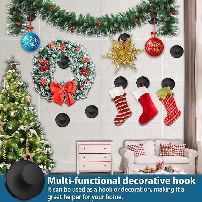 Suction Cup Hooks for Shower, 4 PCS No-Drill Towel Holder for Bathrooms Wall, Glass Door, Mirror, Tiles, Kitchen, Hold Robe & Wreath, Hanging up to 15 lbs – Waterproof & Rustproof, Matte-Black