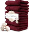 MAURA Wine Red Hand Towels for Bathroom. Luxury Turkish Cotton Bath Hand Towels Set of 6. Ultra-Soft, Thick & Plush - Burgundy