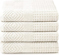 Texere 100% Organic Cotton Diamond Jacquard 700 GSM Luxury Bath Towel Sets - Ultra Soft and Absorbent Hotel and Spa Quality (Diamond, Cream, 4 Bath Towels)