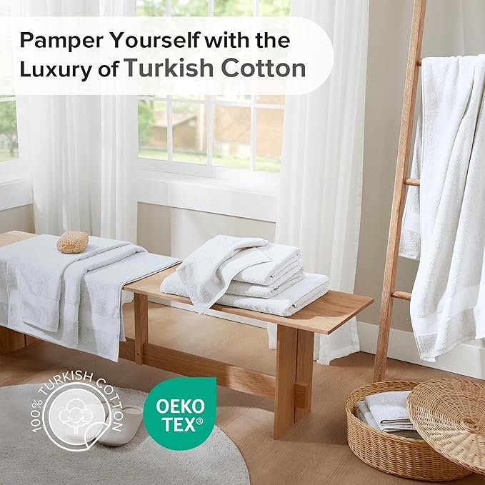 Comfort Spaces Turkish Bathroom Towel Set 6 Piece Luxury Bath Towel Set 2 Hand Towel for Bathroom 2 Washcloth 2 Large White Bath Towel Sets Long Staple Ultra-Soft Quick Dry Towel Set