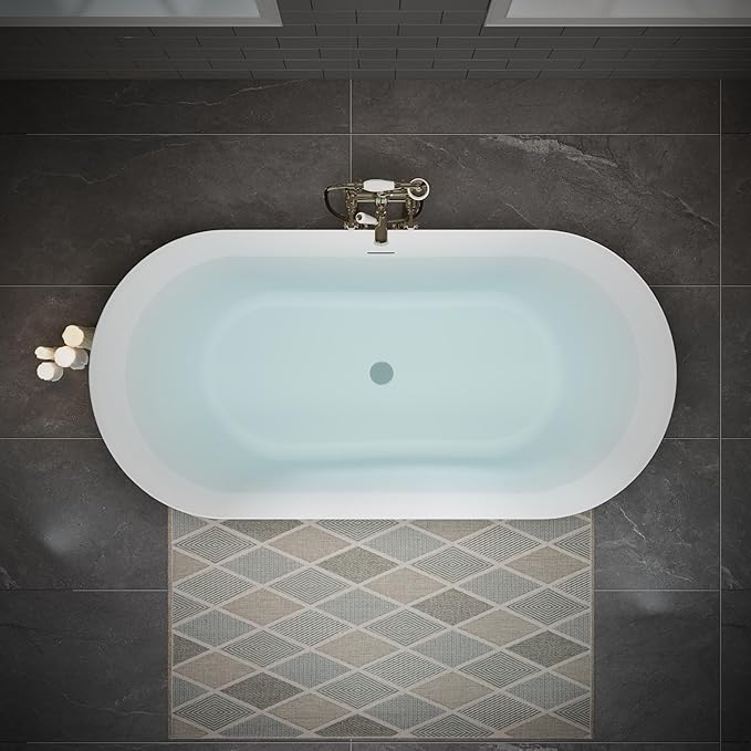 ABRUZZO 55" Acrylic Freestanding Bathtub - Oval Deep Soak Tub, Center Drain & Overflow, cUPC Certified Glossy White