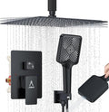 Rain Shower System 12IN Modern Brass Faucet Set With Valve and Diverter Shower Mixer With Handheld High Pressure Square Rainfall Shower Valve (12'' Ceiling Mount, Matte Black)