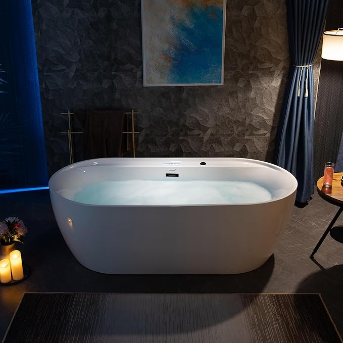 WOODBRIDGE 72" x 35-3/8" Whirlpool and Air Bath Heated Soaking Combination Tub with Adjustable Speed Air Blower and Display Control Panel, Matte Black Finish Trim and Drain Kit,BM-500