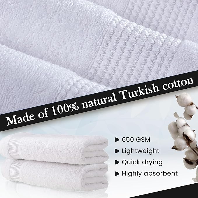 HALLEY Turkish Cotton Towels (Pack of 4) Bath Towels Super Soft Highly Absorbent 100% Cotton Towels for Bathroom and Kitchen for Mother’s Day (White)