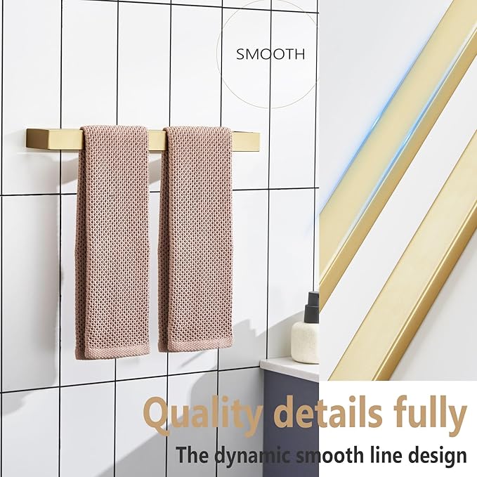 KOKOSIRI Towel Bar Brushed Gold Bath Towel Holder 16 Inch Kitchen Towel Hanger Rack Stainless Steel Bathroom Hardware Wall Mounted, 1 Pack B4008BG-L16