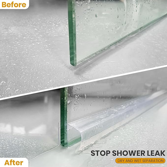 Bathroom Shower Glass Door Bottom Seal Strip, 2PCS 36 Inch Long Clear PVC Seal Strips for 1/4"(6mm) Thick Framless Glass Door Panel