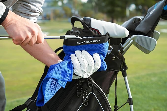 Club Scrub Towel Pro, Golf Club and Ball Cleaning Pouch with Attached Towel, Waterproof Exterior, Clean Face Technology Liner, Machine Washable, Cleans Club Grooves, Waffle-Weave Microfiber