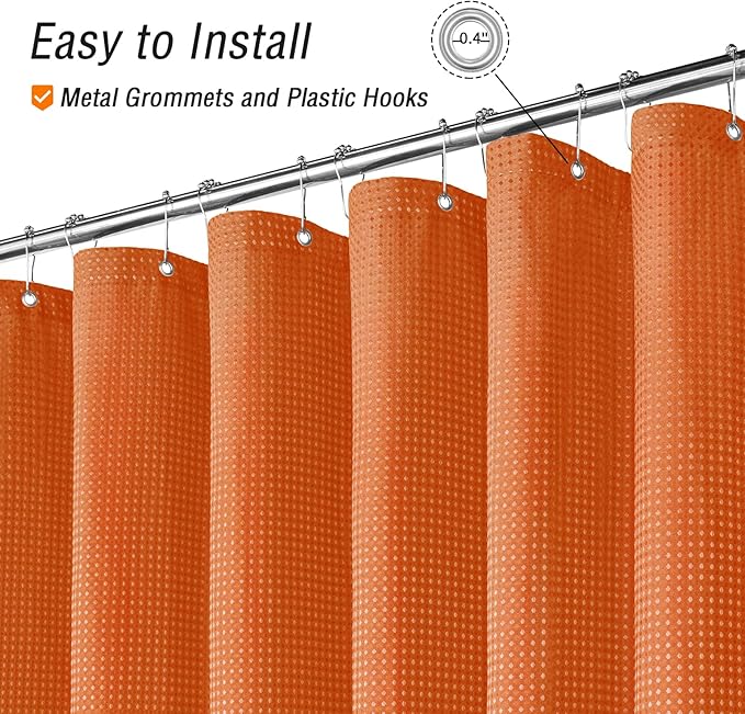 Gibelle Small Stall Shower Curtain 36 x 72, Narrow Half Waffle Weave Textured Fabric Shower Curtain for Bathroom, Water Repellent, Machine Washable, Burnt Orange