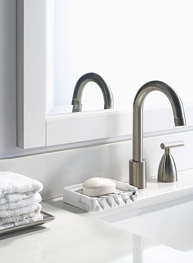 SunnyPoint Classic Kitchen, Bathroom Faux Marble Soap, Sponge Dish Drainer Holder (WHT, Resin)