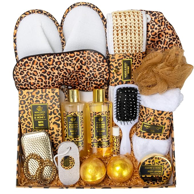 Christmas Gifts for Women, Bath Gift Set, Leopard XXL 20 Pcs Skin Care Set, Slef Care Gifts Set , Mother's Day, Valentine, Birthday, Home Spa Kit, Shower Gel, Body Lotion, Shower Cap,Manicure Set