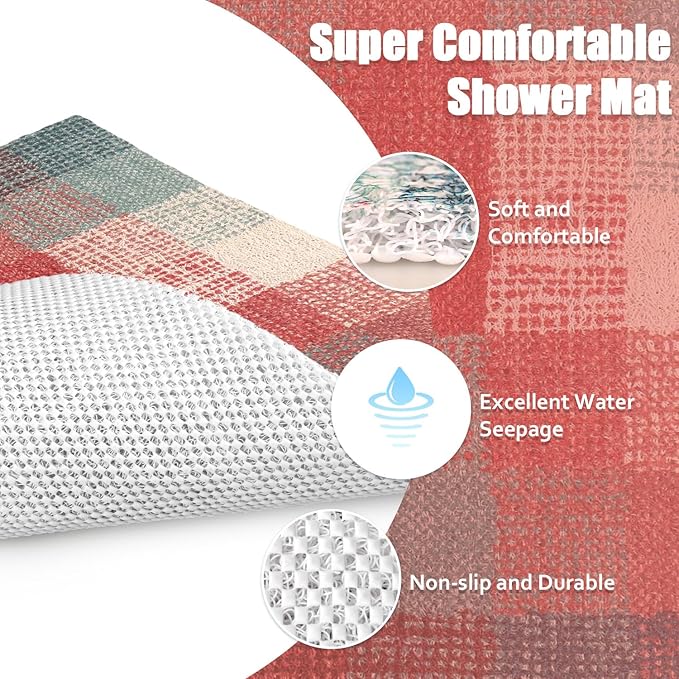 Shower Mat Bathtub Mat Non-Slip - 24x24 Inch, Soft Comfort Bath Mat with Drainage Holes, PVC Loofah Massage Bathmat for Shower, Tub, Bathroom, Wet Areas, Quick Drying