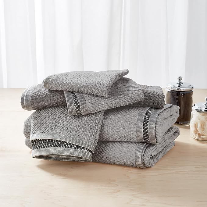 Wellbe 6-Piece Washcloth Set, Quick Dry, Absorbent, Soft, 13” x 13”, Grey
