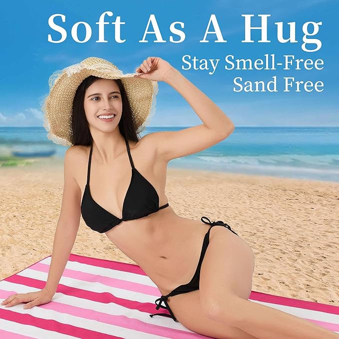 Microfiber Extra Large, Oversized Beach Towels (70''x35'') - 4 Pack XL Quick Dry Striped Towels for Adults & Women，Sand Free for Pool, Spa, Swim & Travel - Ultra Absorbent & Lightweight