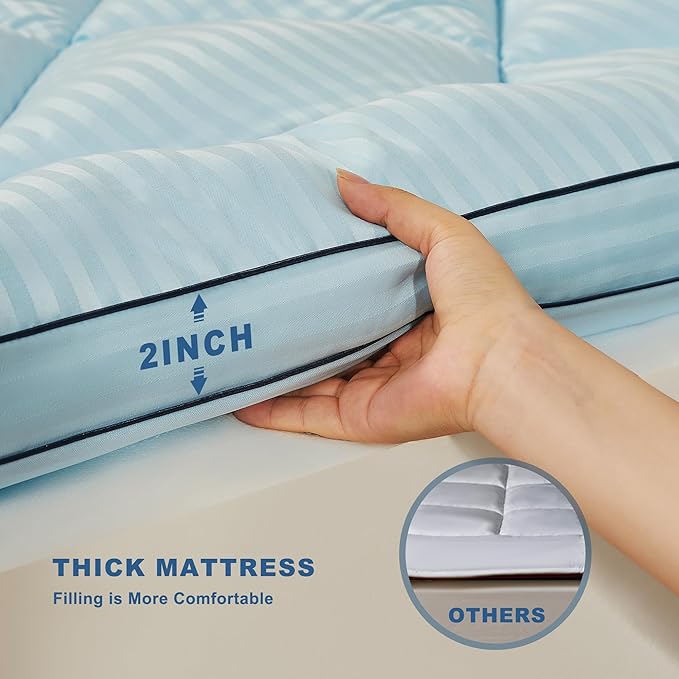 BEDLORE Twin Mattress Topper, Thick Pillow Top Pad for Back Pain Relief, Soft Mattress Cover with Deep Pockets 6-15 inch