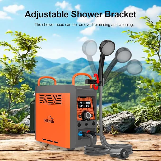 Hillhub Portable Propane Water Heater with Water Pump&Showerhead, Camping Instant Hot Water Heater with Overheating Protection, Outdoor Use Only Built-in battery for Showering&Cleaning