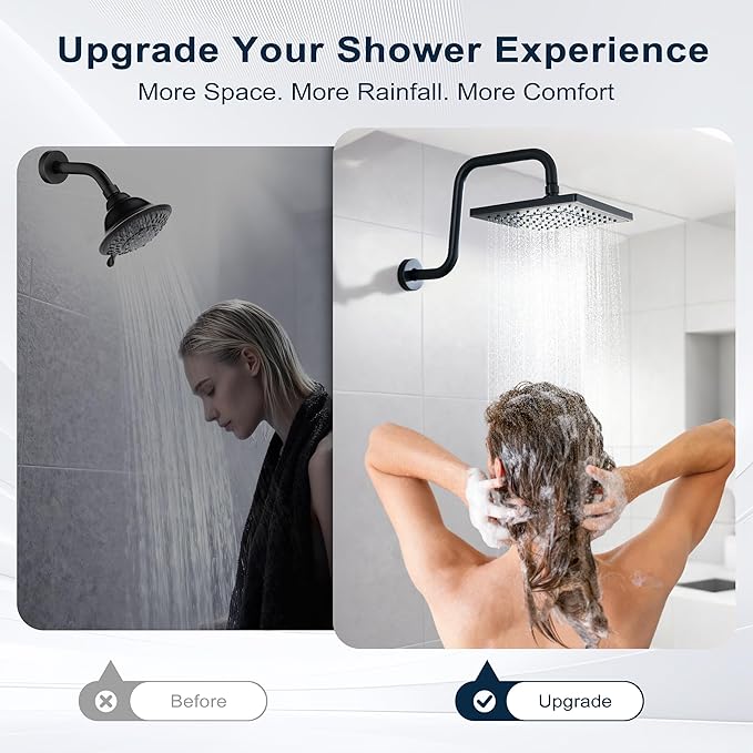 BRIGHT SHOWERS 13 Inch Shower Head Extension Arm with Flange S Shaped High Rise Extender, Long Stainless Steel Rainfall Shower Head Pipe Arm, Oil-Rubbed Bronze