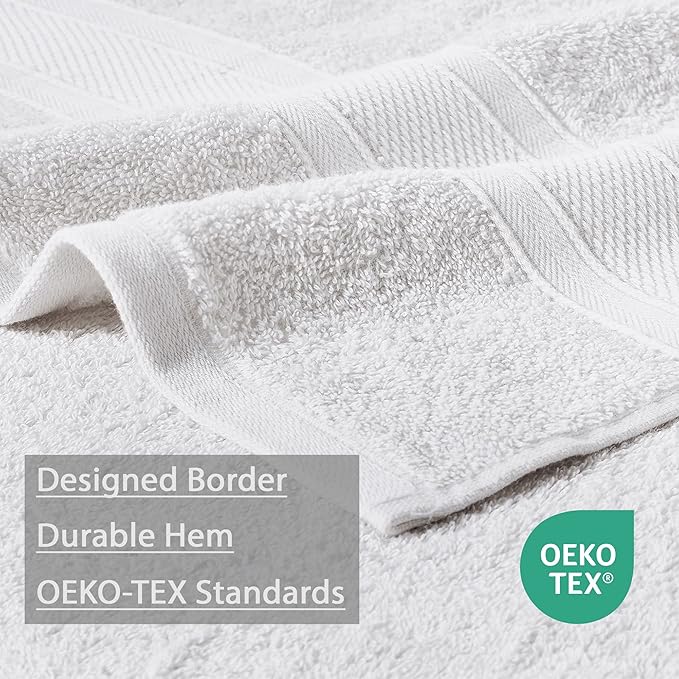 TRIDENT Soft & Plush Luxury Towel Set, 100% Cotton, 2 Bath Towels 2 Hand Towels 2 Washcloths Highly Absorbent Towels for Bathroom, 6 Pieces snowclad White Towel Sets