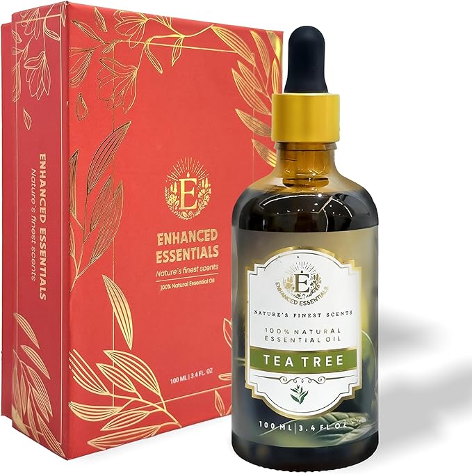 Enhanced Essentials-Luxurious Tea Tree Essential Oil|with Dropper|Concentrated Essential Oil for Diffusers,Skin Care,Fragrance,Aromatherapy,Bath,Massage,Perfume,Gifting,Soap and Candle Making| 100 ml