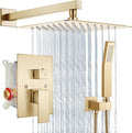 Aolemi Shower Faucet Set Rain Shower System with Handheld Spray Bathroom Shower Combo Rough-in Valve and Shower Trim Kit Included Brushed Gold 12 Inch Wall Mount Shower Head