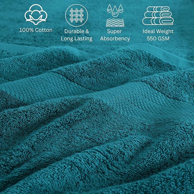 LANE LINEN 100% Cotton Bathroom Towels Set - 24 Piece - Durable, Quick Dry, Soft & Highly Absorbent - 4 Bath, 4 Fingertip, 6 Hand Towel, 8 Washcloths, 2 Bath Sheets - Sustainbly Produced - Sea Port