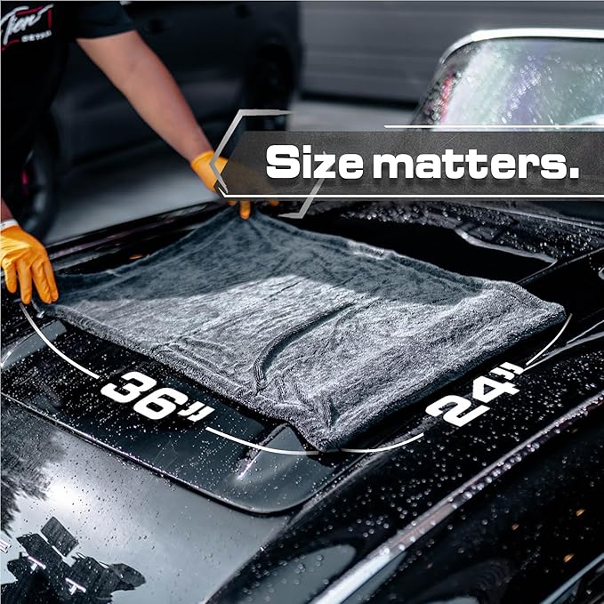 Blackline 24"x36" Twisted-Loop Car Drying Towel, 1300GSM, Streak Free, Lint Free, Reusable - Car Accessories, Microfiber Cleaning Cloth for Car, Truck, SUV - One Pass is All You Need