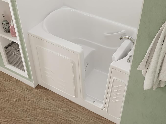 ANZZI Walk In Tub 53'' x 30'' Right Drain Oriented Tub in White, Easy Entry, Non-Electrical, Quick Fill, Slip-Resistant, Modern Chrome Trim