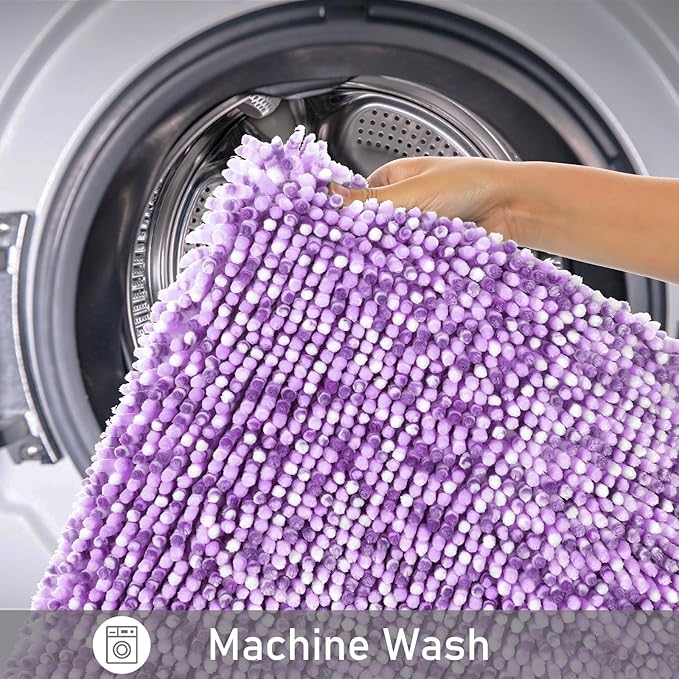 Yimobra Chenille Bathroom Rugs, 28x17.5, Extra Soft Bath Mats for Bathroom Non Slip, Fluffy Plush Luxury Shower Mat Outside, Water Absorbent, Machine Washable, Purple & Lavender