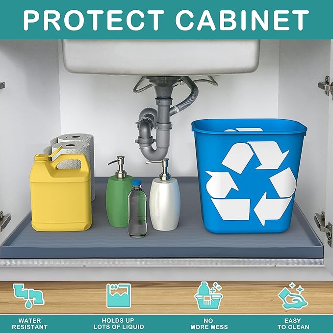 URMONA Waterproof Silicone Under Sink Mat 40'' x 22'' Shelf Liner for Kitchen and Bathroom, Cabinet and Counter Protector, Storage and Organizers, Litter Mat, Pet Cat Puppy Essentials(Navy)