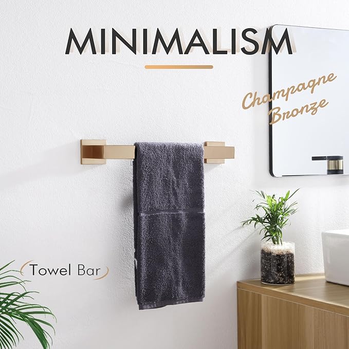 KOKOSIRI 16-Inch Towel Bar for Bathroom Wall Kitchen Towels Holder Wall Mount SUS304 Stainless Steel Towel Rack, Champagne Bronze B4003CPG-L16