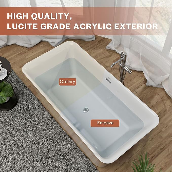 Empava 59" Luxury Freestanding Acrylic Soaking SPA Tub Modern Stand Alone Bathtubs with Custom Contemporary Design , 59 Inch, White