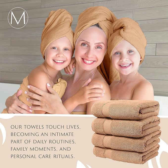 Maura Exquisite 4-Piece Turkish Bath Towel Set: Ultra-Soft, Thick, and Plush Towels for a Premium Hotel Experience in Timeless Classic Brown Elegance, Extra Large 30"x56"